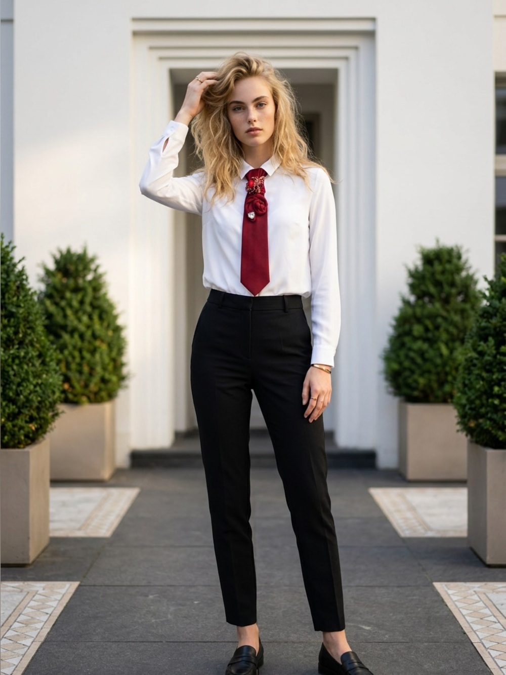 Red Jewel-Embellished Silk Tie Necklace